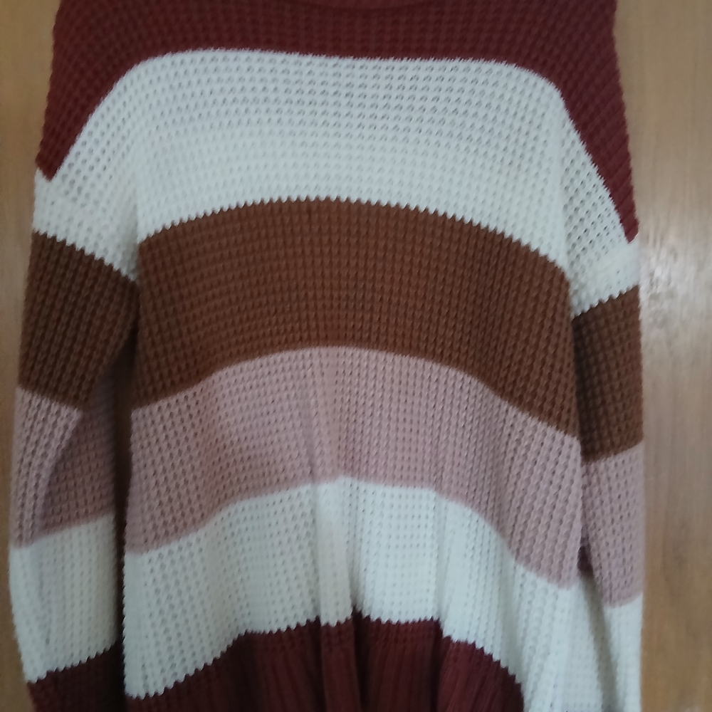 SO Women's Striped Crew Neck Sweater - Red, Brown, Cream, Pink